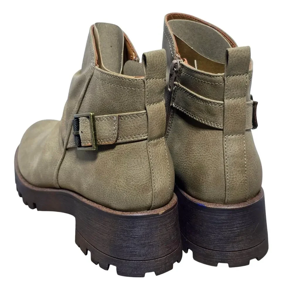 Eurosoft bv Sofft Ariva Side Buckle Ruched Boots Chunky Sz 9.5 Stone Brown‎ $89